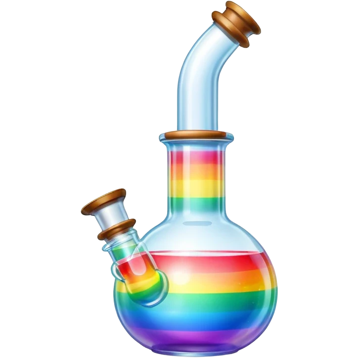 transparent bong with vibrant rainbow water, classic shape, no fruit emoji