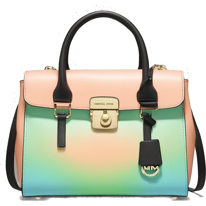 Realistic light green, light blue ,peach color ombre and black michael kors satchel purse. emoji