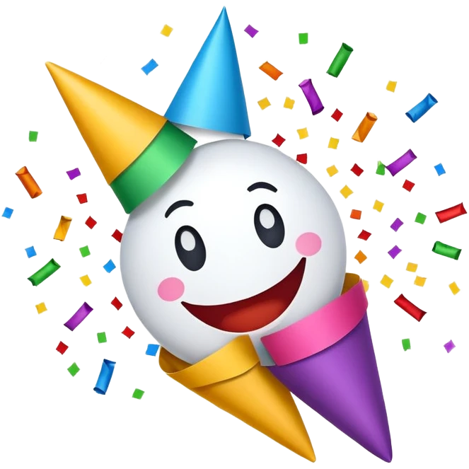 Party popper with confetti and a big smile emoji