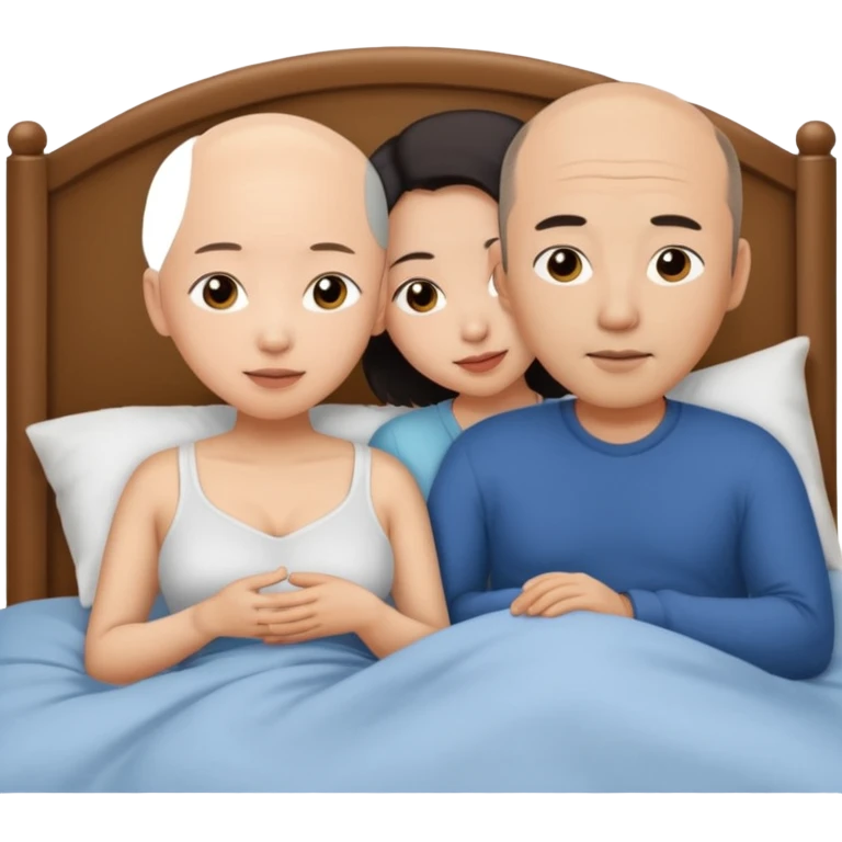 slightly balding asian man and asian woman having sex in bed emoji