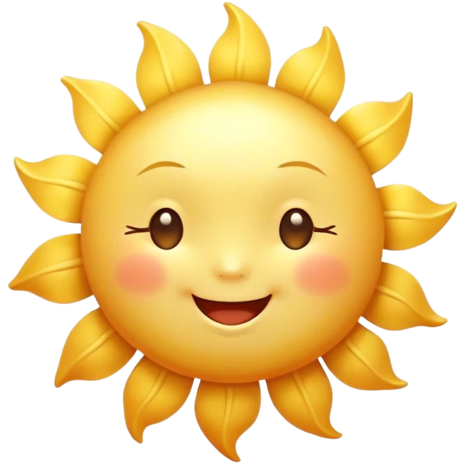 Cinematic tiny happy sun, golden and round, chubby with a warm smile, gentle rays beaming softly, radiating warmth and happiness, irresistibly cute. emoji