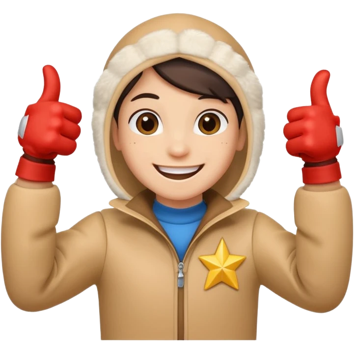 HD a smiling happy dancing toon star with both gloved hands doing thumbs up and blue background emoji