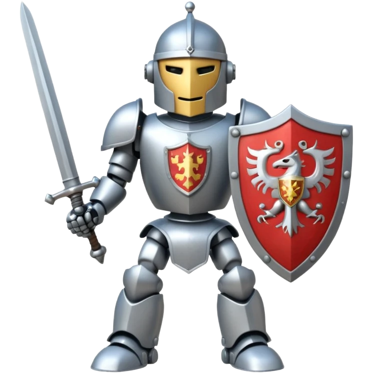 Knight Robot with a shield and sword and a crest in the chest  emoji