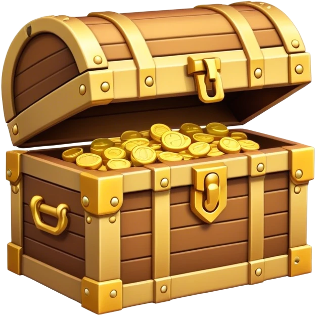 Clash of Clans aesthetic: Cinematic Playful Pixel 3D Treasure Chest Emoji, rendered in a 3D vector-style similar to standard emojis with minimal shading and bold, simplified shapes. A compact, distinct form with signature details, softly glowing with a pixelated adventure charm. Simplified yet unmistakably iconic, highly detailed and consistent, glowing with a soft radiance and high shine. Stylized with a touch of classic pixel-art charm and a soft glowing outline, capturing the essence of a beloved gaming relic with a friendly, playful manner! emoji