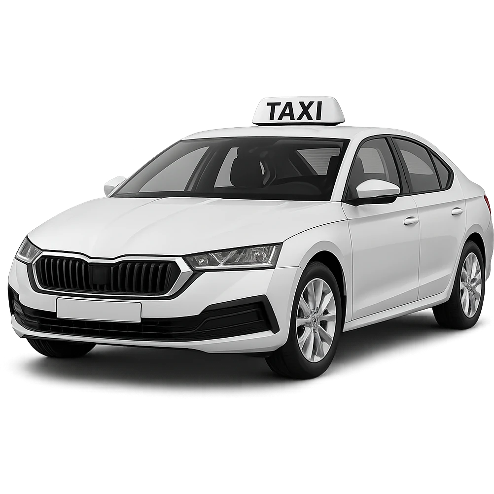 A modern taxi in white or silver, prominent 'TAXI' sign on the roof, no yellow elements on the vehicle emoji