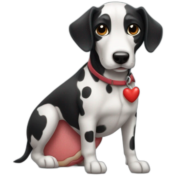 Perro salchicha mini muy tierno con pelaje negro de dalmata y un corazón  emoji