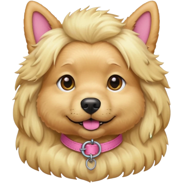 fluffy blonde dog with pink collar  emoji