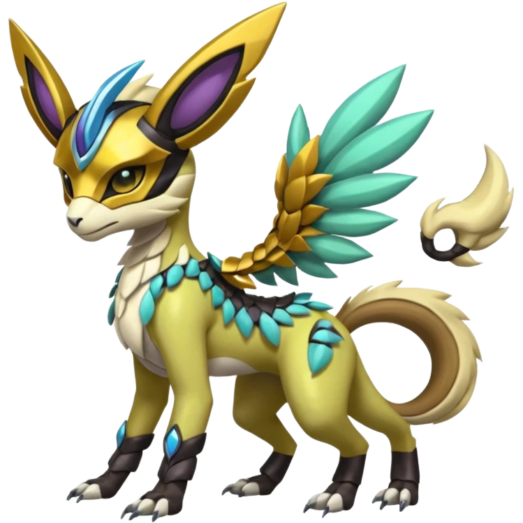 Colorful masked armored leathery scaly furry Meloetta-Manectric-Solgaleo-Raikou-Pokémon-Digimon-Fakémon-fusion-hybrid-creature emoji