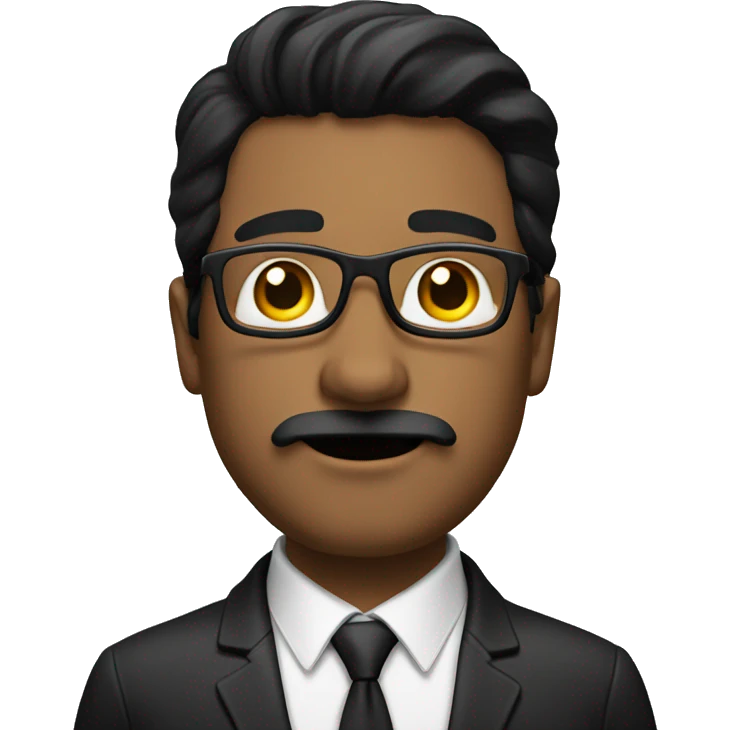 A white man with straight black hair that reaches his shoulders, a black mustache and glasses emoji