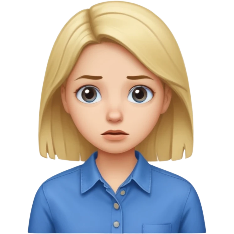 girl in a blue button-up shirt looking weirded out emoji