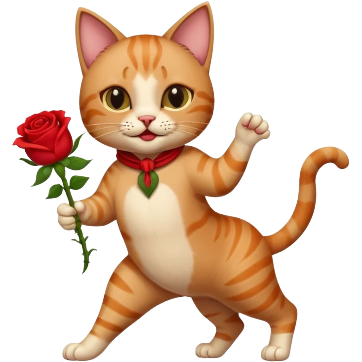 cat with rose in mouth dancing tango emoji