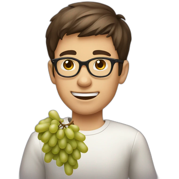 Classy short-brown-haired, bitter, bespectacled young man throwing grapes emoji