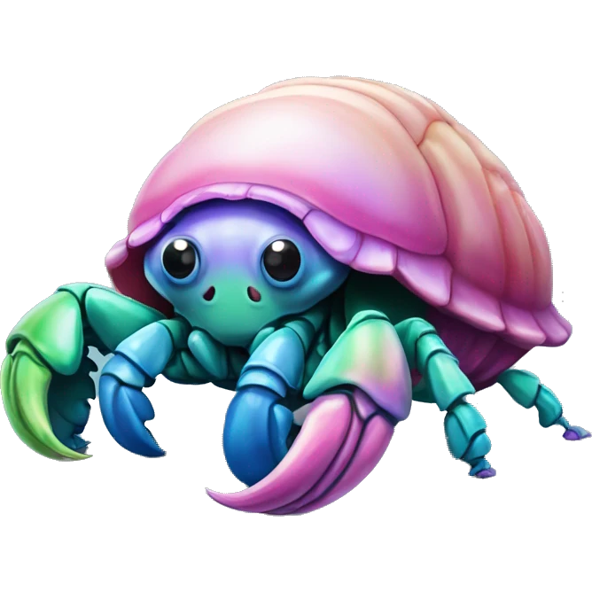 Purple pink blue green smiling hermit crab in its conal shell emoji