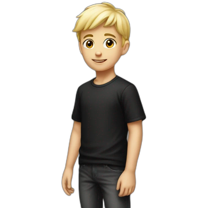 blond boy - cap balck - hair short - shirt black emoji