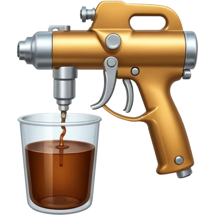 metal spray gun with clear sealed cup with brown liquid attached emoji