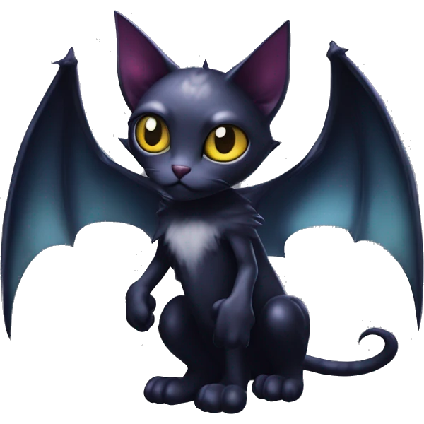 Cute edgy cool realistic vampiric dark eldritch fantasy cat-vernid-Fakémon-Digimon with bat-wings as ears full body emoji
