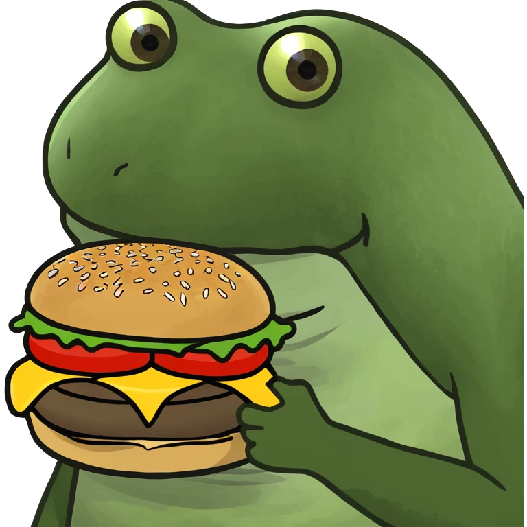 Bufo eating a cheeseburger emoji