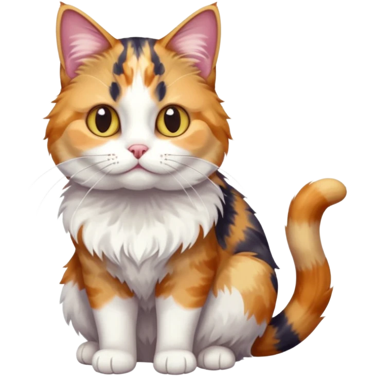 full body anxious looking colourful calico tabby cat with tiny head to large body with fully white front legs emoji