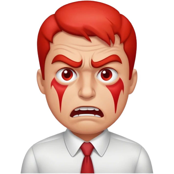 Agitated businessman with red face, furrowed brows, looking stressed emoji