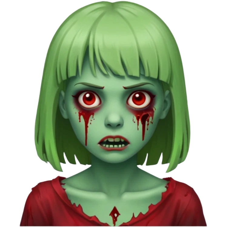Mulher cabelo de franjinha pele verde zumbi sangrando bonito com zundo escuro noite  emoji
