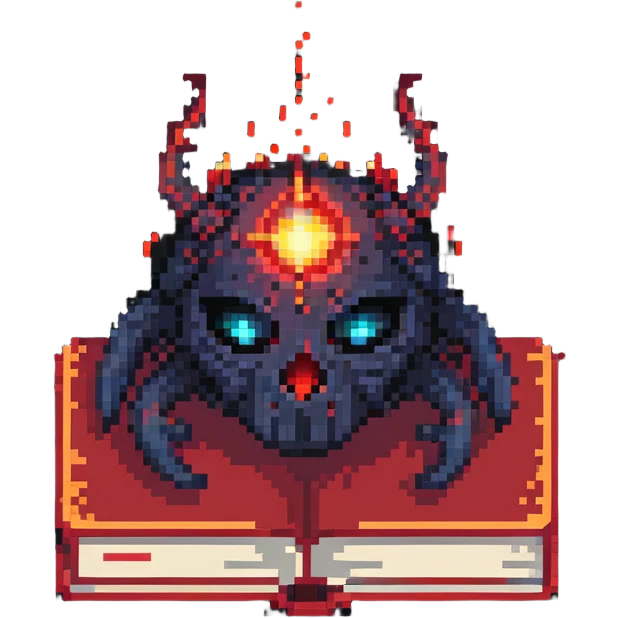 red book with glowing eyes and dark aura in pixel art style emoji