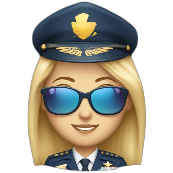 young long blonde hair caucasian female airplane Captain with sun glasses and Captain cap emoji