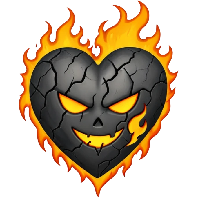 villain themed heart with flames emoji