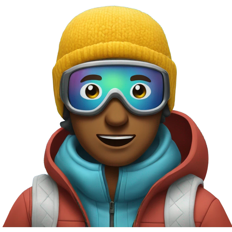 Guy wearing a beanie and goggles snow boarding emoji