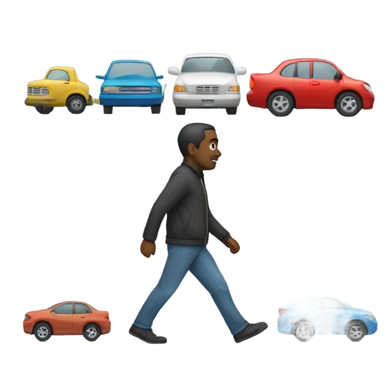 guy walking past moving cars emoji