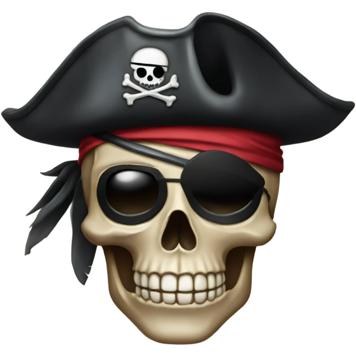 Pirate skull dark with eye patch and hat emoji