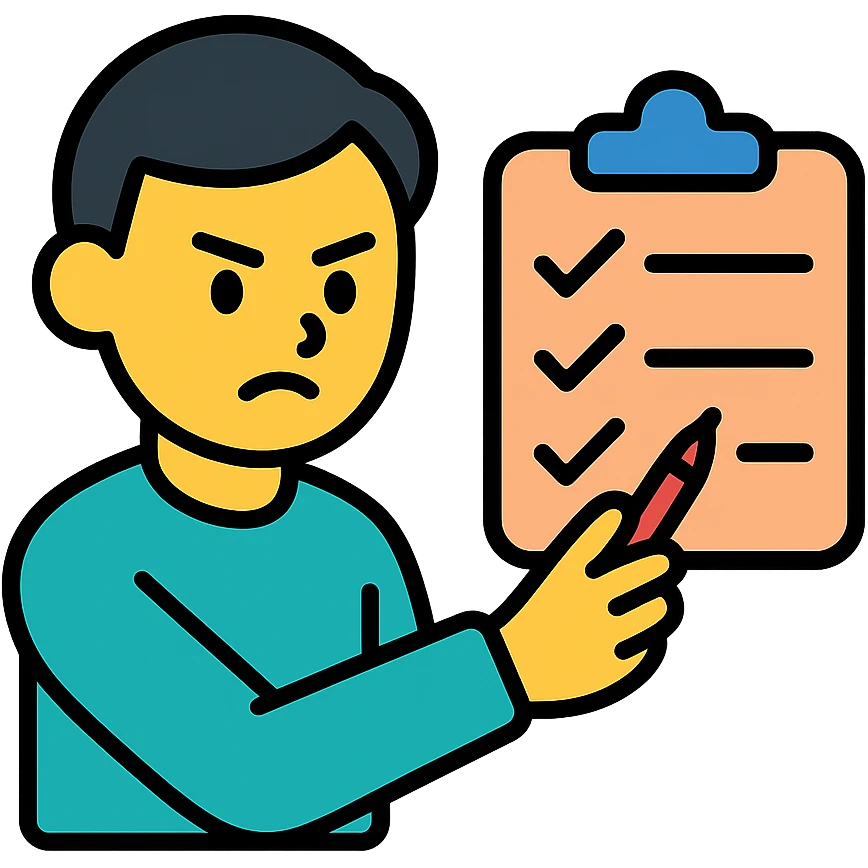 color outline icon of a perfectionist checking a checklist, precise and organized emoji