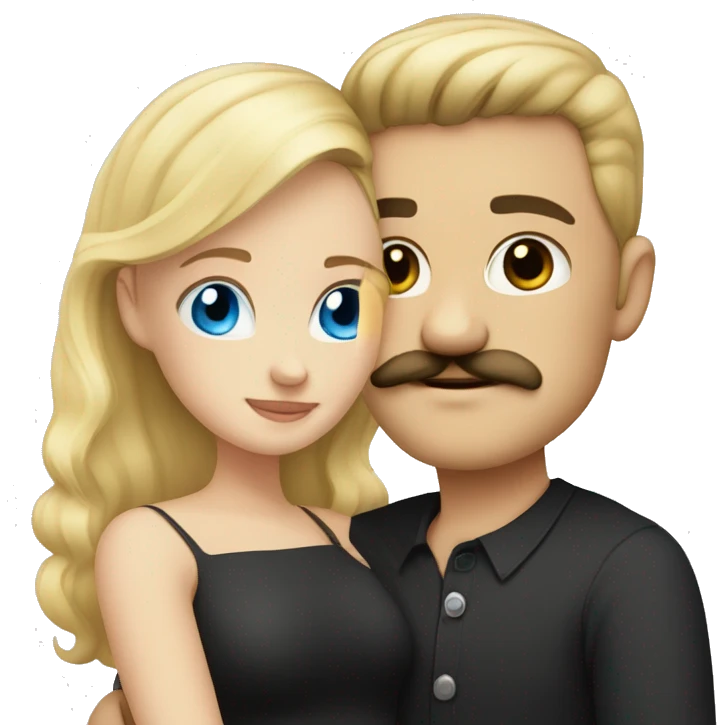 blonde blue eyed girl, hugging a man with black hair and black mustache emoji