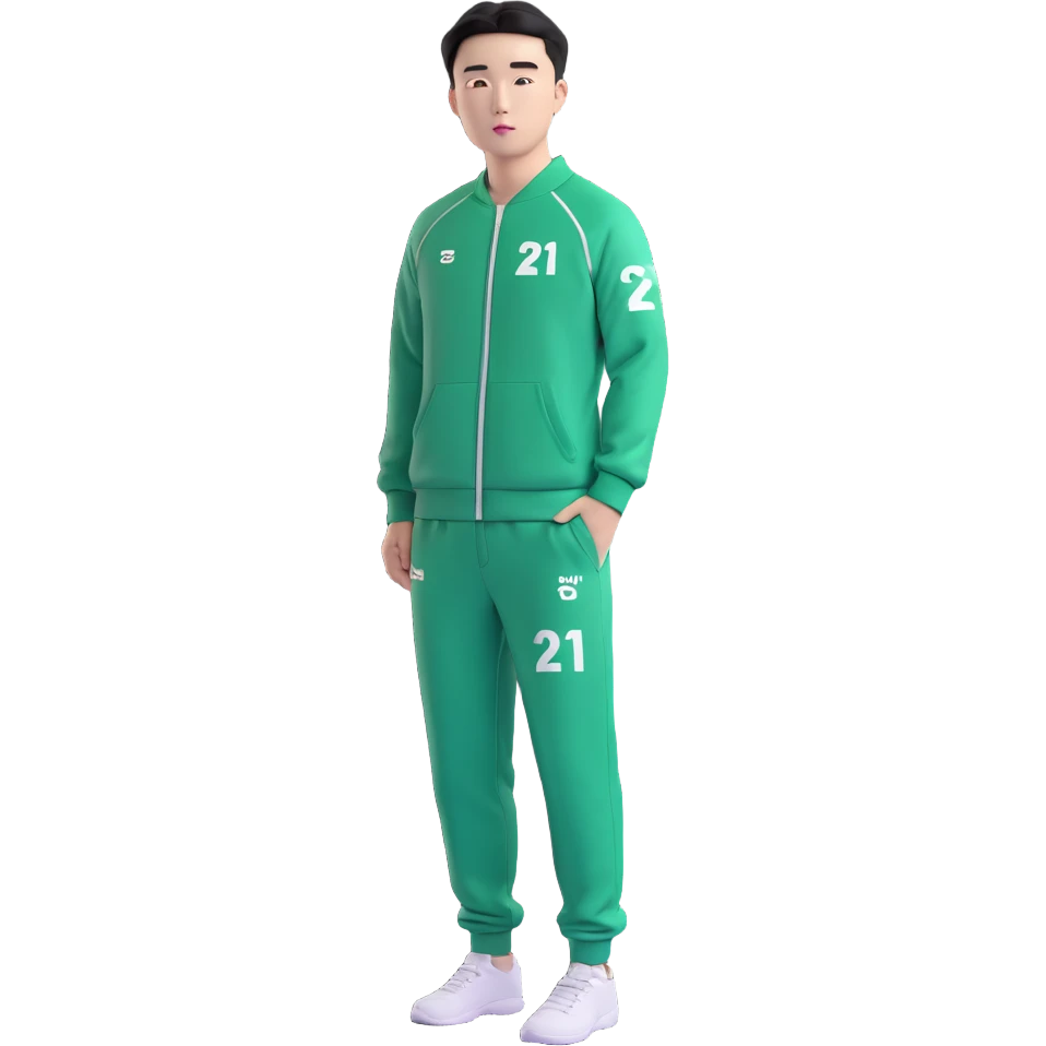 llustrate Cho Sang-woo (Player 218) in green tracksuit with the number 218 bold on the chest & sleeves. emoji