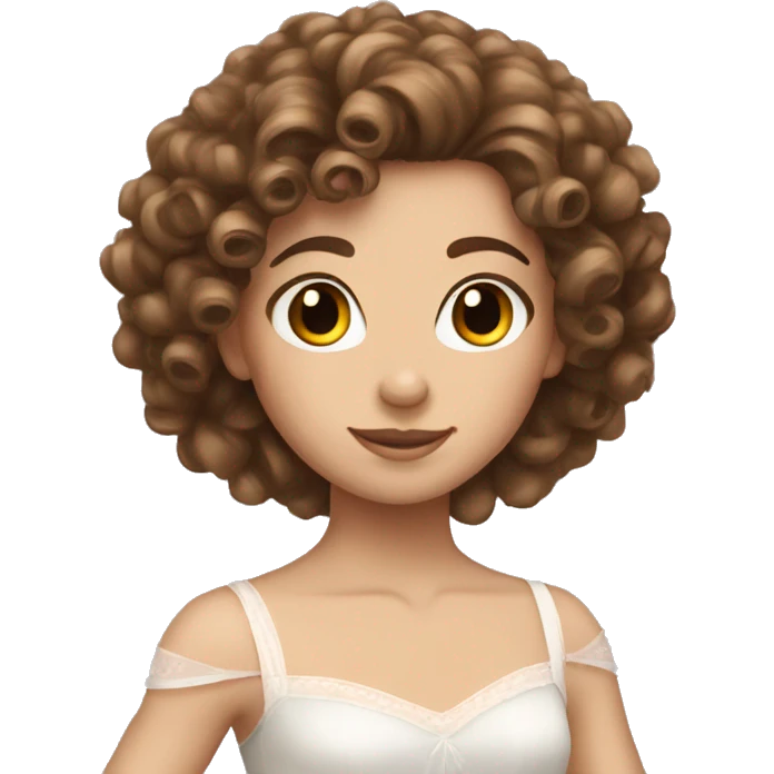 Curly brown hair white ballerina  emoji