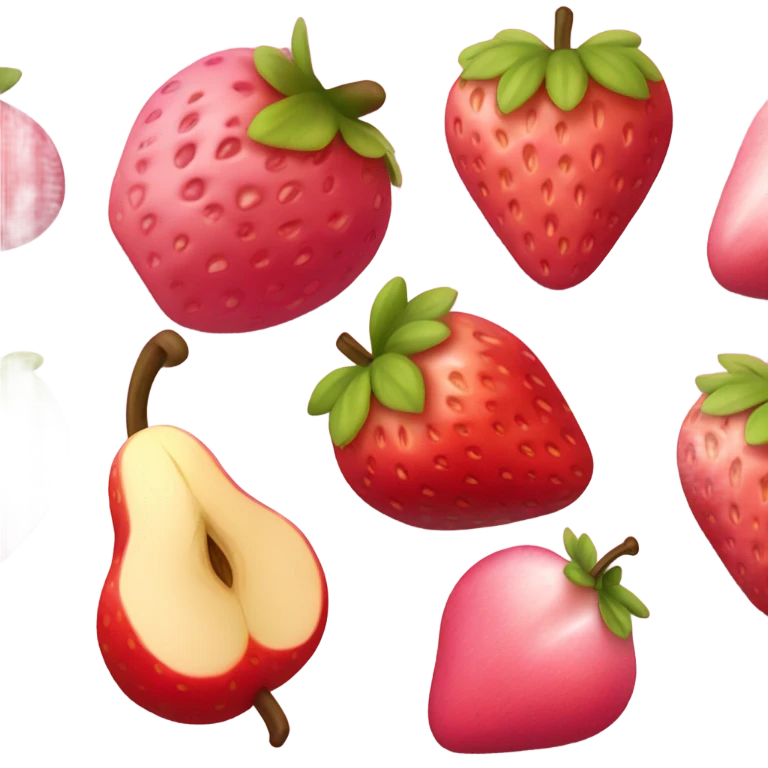 Pink fruity elements represented by fresh strawberries, pears, and apples. emoji