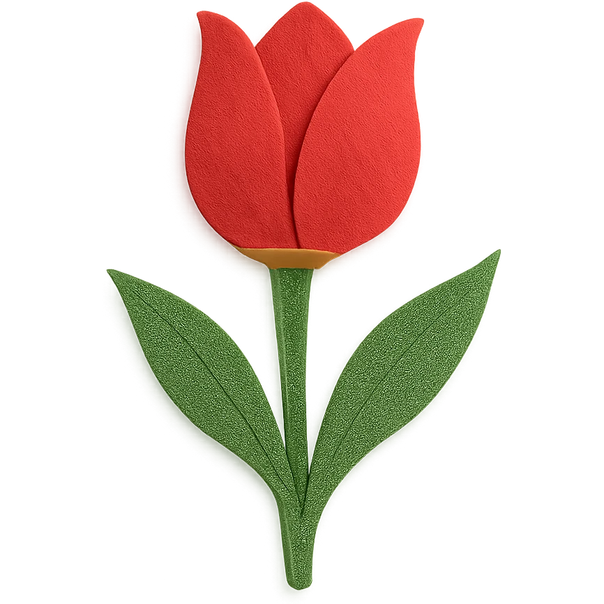 tulip with stem and leaves, delicate paper layers, realistic details emoji
