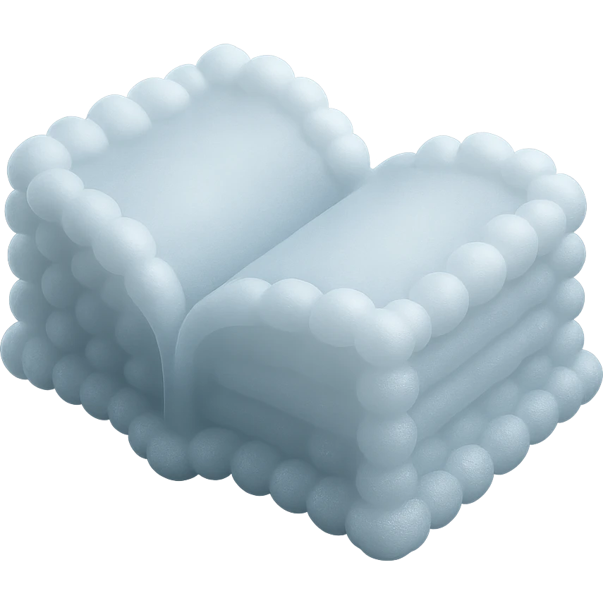 thick open book made entirely of small, very bright white fluffy convex clouds, matte glass style emoji