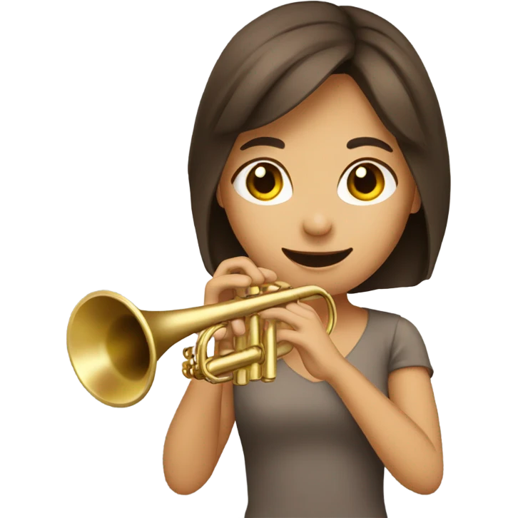 Girl with brown hair and brown eyes and white skin playing trumpet  emoji