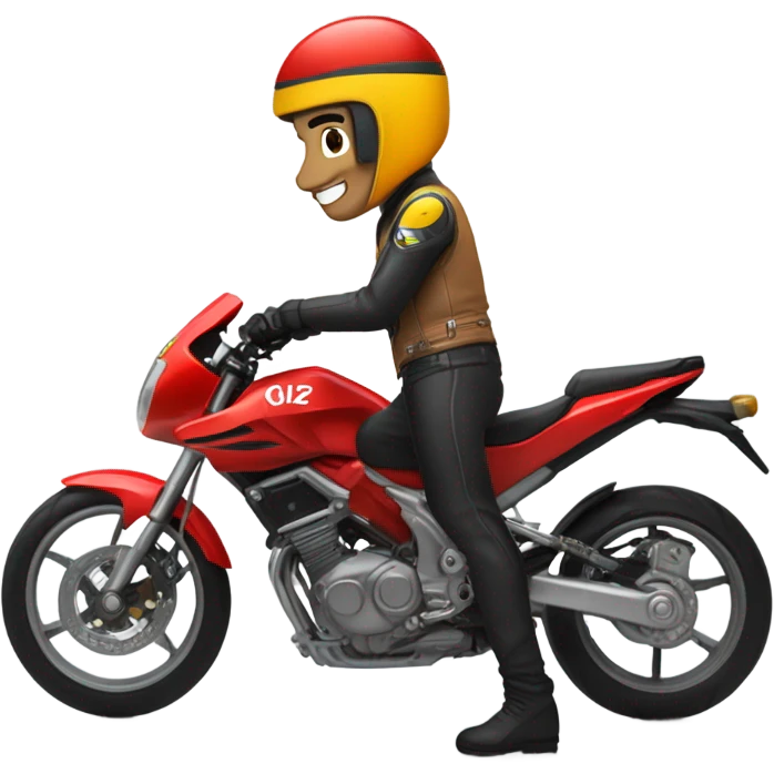 novio manejando una moto 250cc roja y su novia sentada atras emoji