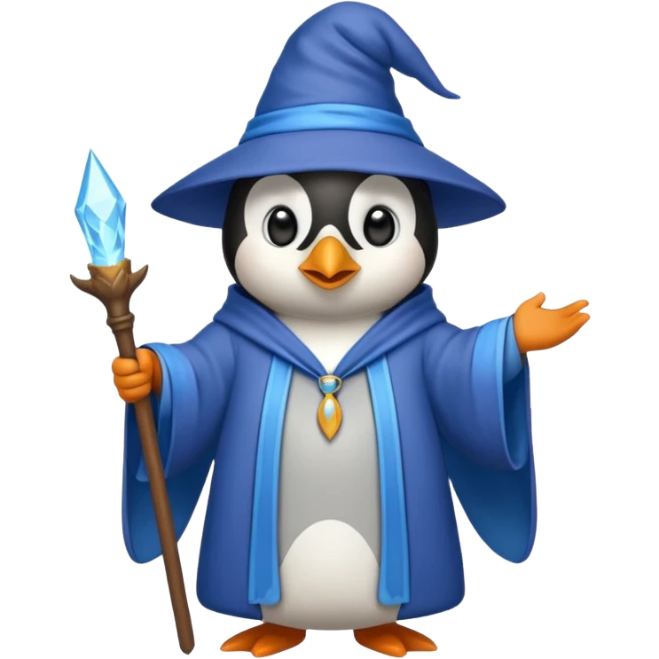 penguin wizard wearing a blue robe emoji
