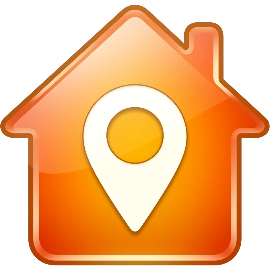 ícone casa e símbolo de localização  orange -iridescent-aesthetic- vidro  brilhante emoji