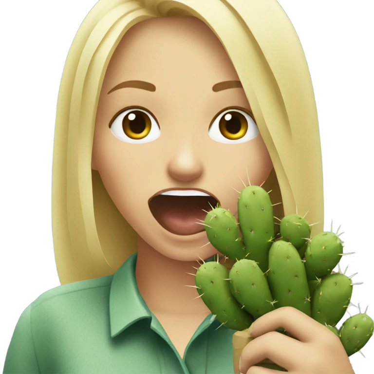 Blonde woman eating prickly cactus emoji