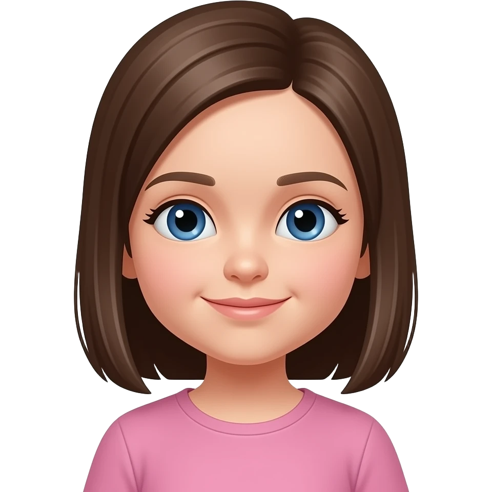 Niña pequeña pelo liso marrón ojos azules emoji