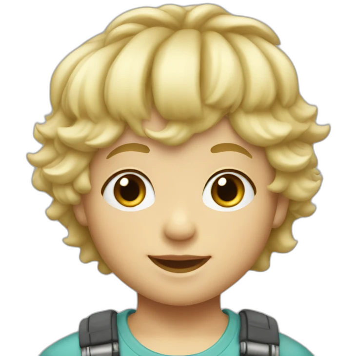Toddler boy with short straight fringe and slightly blonde mullet hairstyle with ringlets emoji