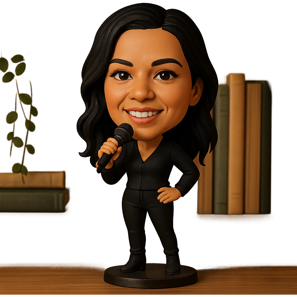 illustration of a pop singer with a microphone in bobblehead style emoji