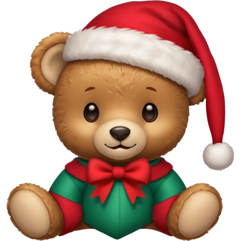 cute teddy bear with a bow on ears and christmas hat on head emoji