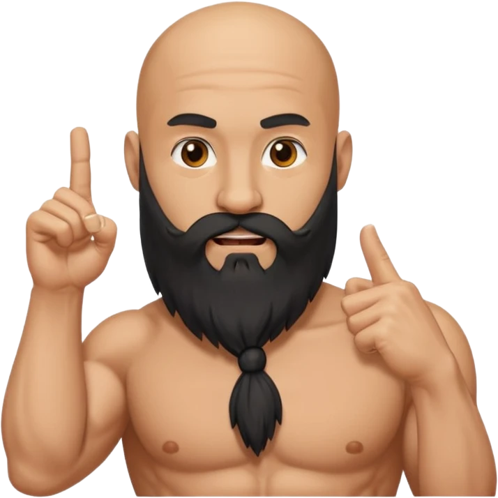 A bald man with a bushy black long beard sticking his middle finger up emoji