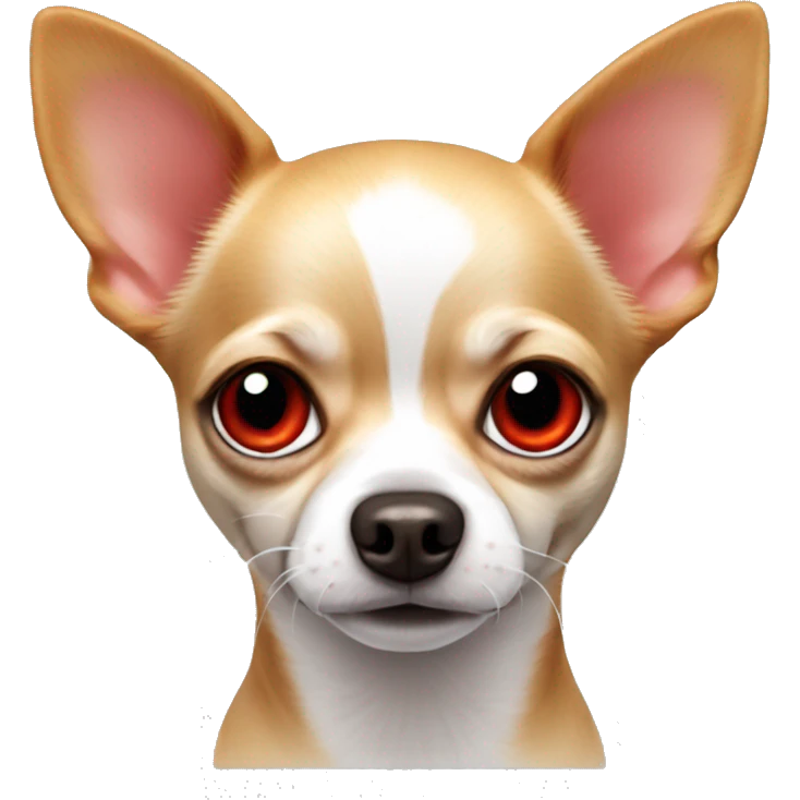 Chihuahua dog is white with a red ear, a red spot around the eye and a red tail. emoji