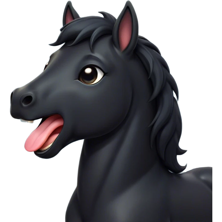 Cinematic Cute Yawning Black Horse Portrait Emoji, Head tilted slightly with a dramatic, wide-open yawn, revealing a soft, sleek black fur with a subtle shimmer, floppy ears slightly drooping, round dark eyes barely open in drowsy contentment, Simplified yet irresistibly adorable features, highly detailed, glowing with a soft, cozy glow, high shine, relaxed yet expressive, stylized with a touch of whimsy, bright and endearing, soft glowing outline, capturing the essence of a sleepy yet affectionate horse, so drowsy it feels like it could stretch out of the screen and curl up for a nap! emoji