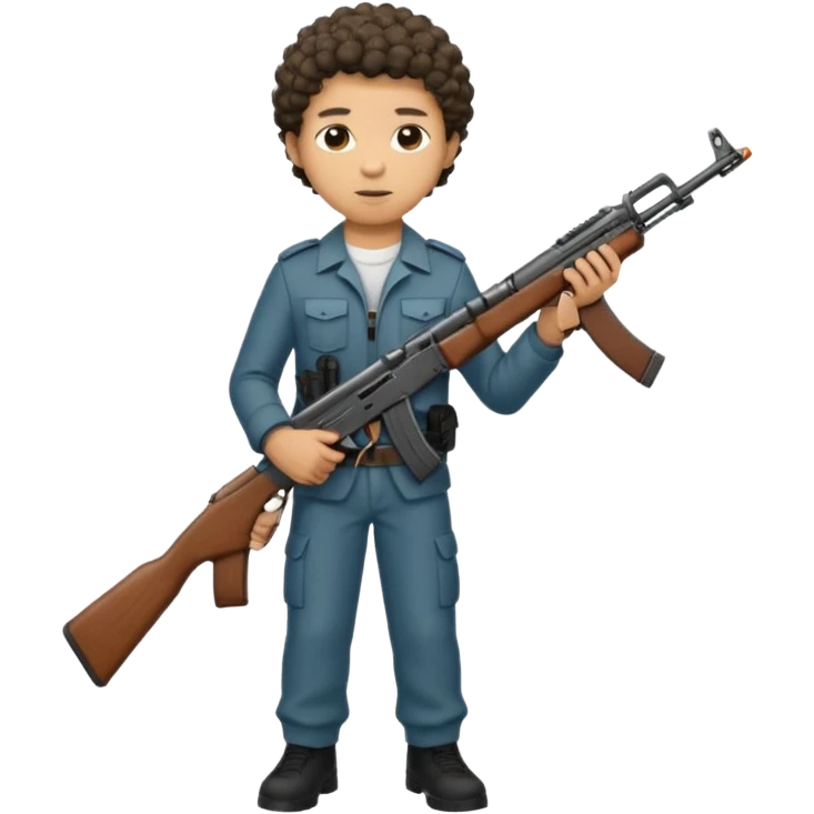 AK47 in hand, light skin male with short curly hair with a lineup  emoji